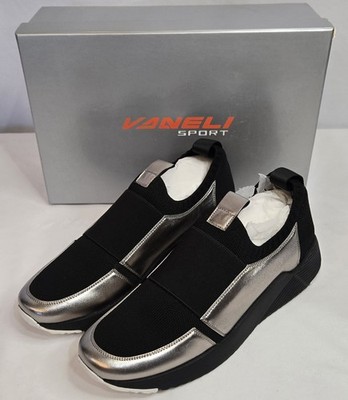 NEW Vaneli Sport Women's Black & Silver Athletic Slip On Shoes / Size 8.5 N