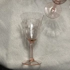 Lot of 4 Vintage Depression Panel Glass Wine Stems Pink Etched Flowers Leaves