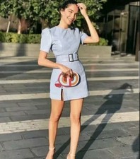 Alice McCall IncantationsDress Size AU 14/ 10 US  Belted Leather Mini Blue Slip.