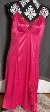Victorias Secret Y2K Satin Hot Pink Lace Trim Long Slip Dress Nightgown Large