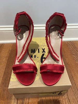 MIX No.6 RED SATIN FRINGE TRIM RAYANE HEELS - SIZE 8.5 