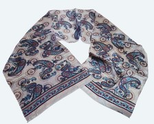 Vtg Paisley Rectangle Silk Scarf With Floral Accents In Beige Red  Blue 53" L