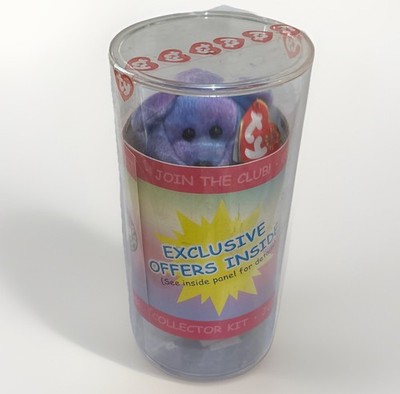 2001 Ty Clubby IV Bear Seal Tube Purple/Blue Beanie Babies Original Price Tag