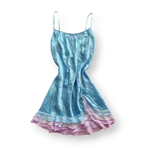 UNDERCOVER Y2K VICTORIA'S SECRET mini abito in seta chiffon con volant chemise slip blu XS