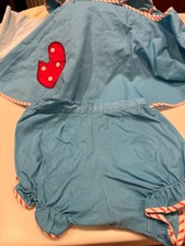 VINTAGE 2 PC. BLUE SET 9-12 MONTHS OPEN BACK CUFFED SLEEVES REMOVABLE