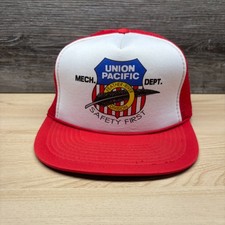 Vintage Union Pacific Hat Snap Back Red Trucker Feather River Division Safety
