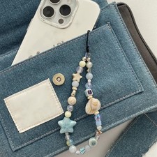 Ocean Beaded Phone Strap Charm - Blue Seashell Lanyard for iPhone Case MOONBIF