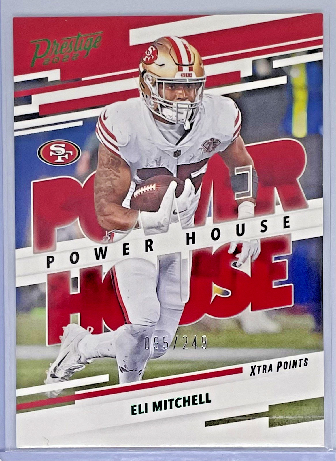 2022 Panini Prestige NFL Eli Mitchell Power House Green 95/249 PH-8 SF 49ers