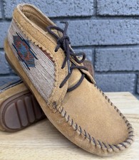 MINNETONKA EL PASO Brown Suede Southwestern Ankle Moccasins Lace Up Womens Sz 8