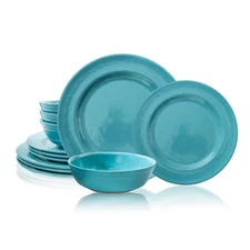 12-Piece Dinnerware Set, Melamine Dishes Set with Bowls and Plates, Non-break...