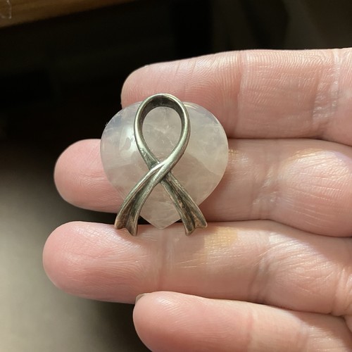 925 Sterling Silver Vintage Shube Real Rose Quartz Cancer Awareness Pin Brooch