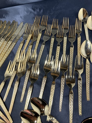 50 Pc GOLDEN TROCADERO Hanford Forge Stainless Gold EP Flatware Serving Utensils - Picture 4 of 5