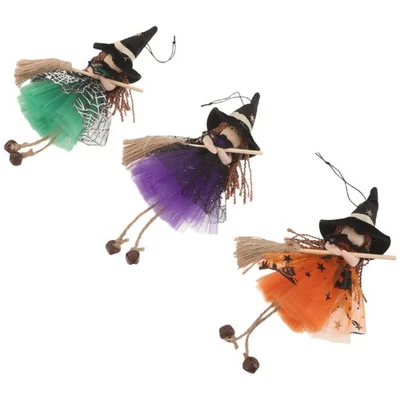 12 Stück Halloween Baumhexe Puppen: Stoff Plüsch Hängehexe mit Besenstiel, - Bild 1 von 4