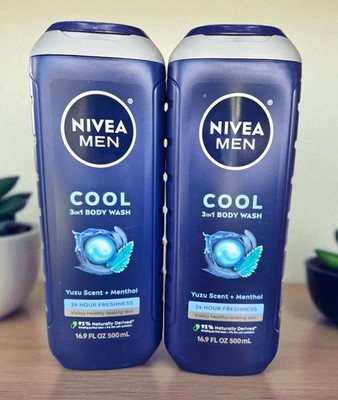 Nivea Men Cool 3-in-1 Body Wash, Icy Menthol 16.9oz Lot Of 2
