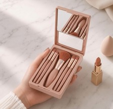 Small Portable Travel Makeup Brush Set with Mirror Cosmetic Brushes Kit 5pcs