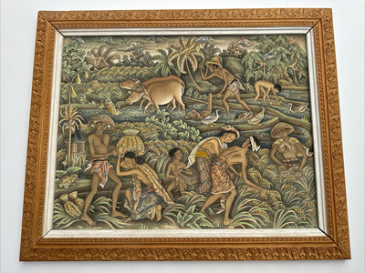 ARKA PAINTING INDONESIA BALI LISTED FAMOUS TROPICAL VILLAGE LIFE FARMING FARMERS