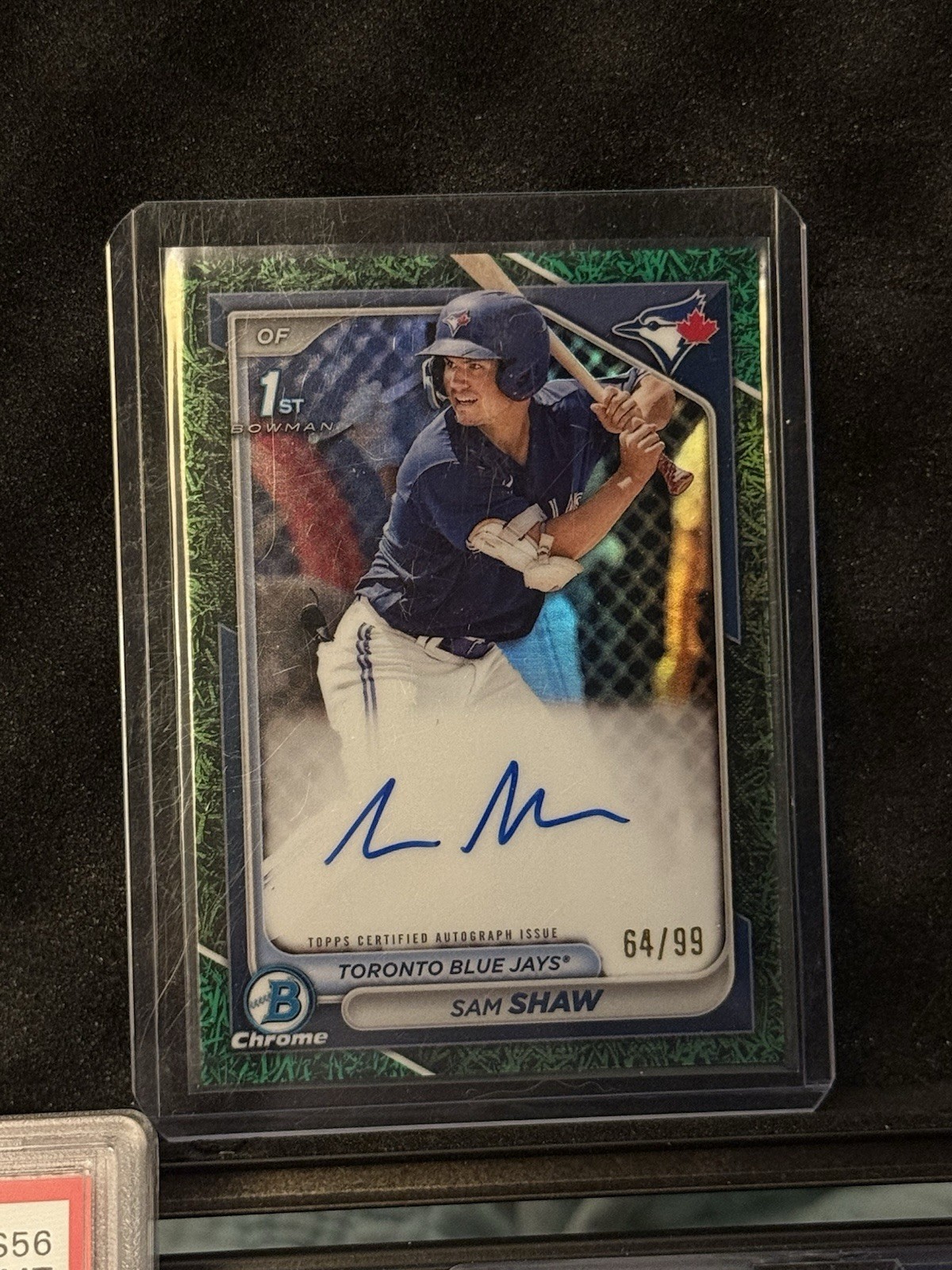 2024 1st Bowman Chrome Prospect Autographs Sam Shaw Green Grass Refractor /99