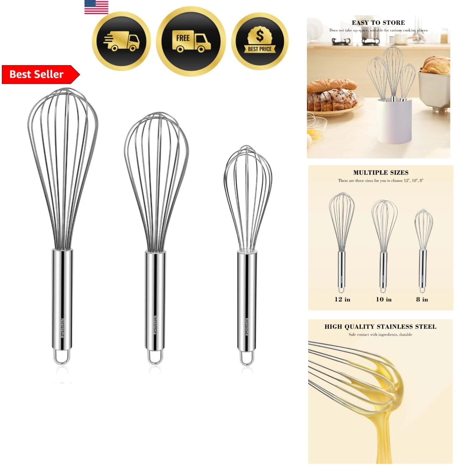 Stainless Steel Whisk Set 3 Pack Kitchen Balloon Whisks for Cooking Baking St...
Opens in a new wind