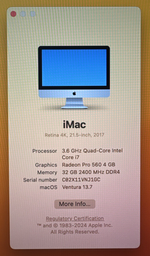 iMac 21.5" 2017 Intel i7-7700 3.60GHz 32GB DDR4 RAM 1TB HDD 32GB SSD Ventura - Bild 10 von 12