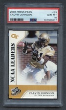 2007 CALVIN JOHNSON ROOKIE PSA 10 GEM MT HOF PRESS PASS G'TECH DET LIONS #63 RZC