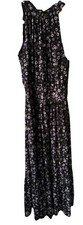 Michael Kors XS Floral Maxi Dress Black Purple Halter Tiered