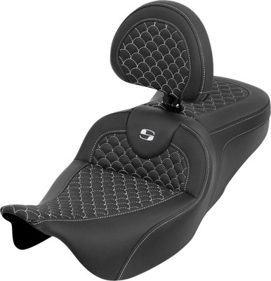 SADDLEMEN Roadsofa  Seat - Dragon Scale - White Stitch - with Backrest - Touring
