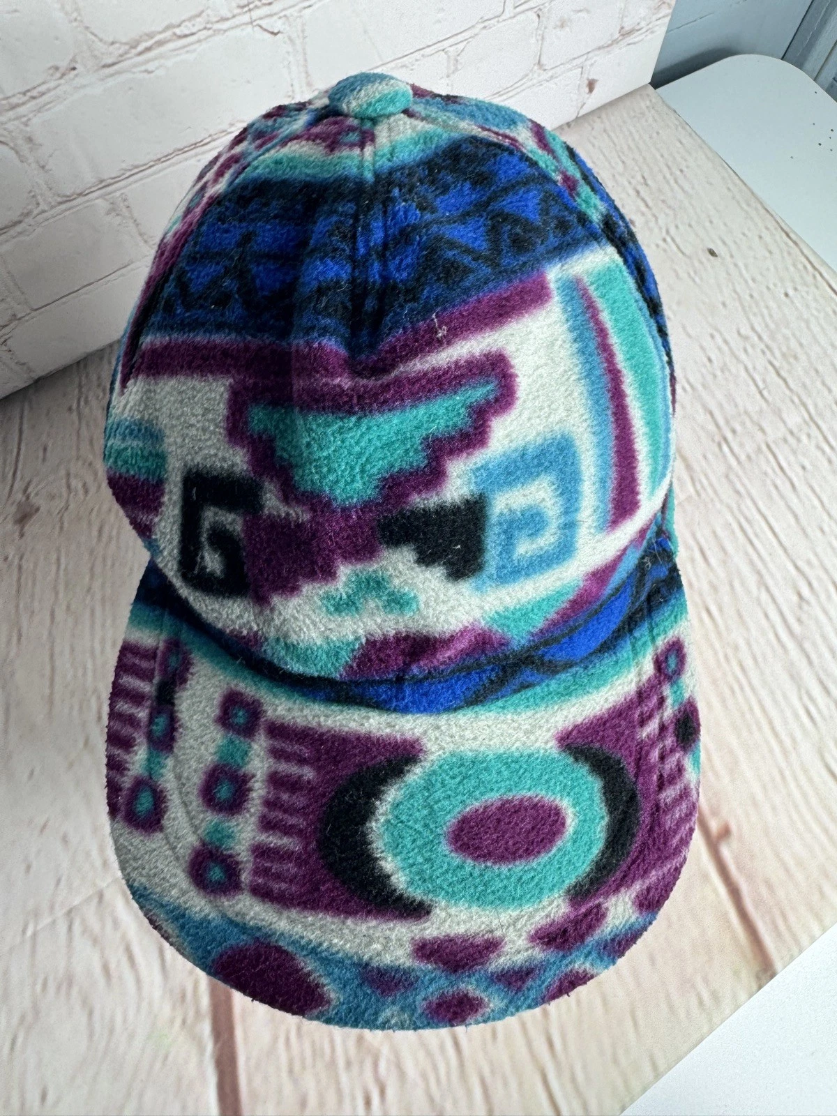 Vintage 90s Fleece Duckbill Hat Size Large Cap Bill Aztec multi colour