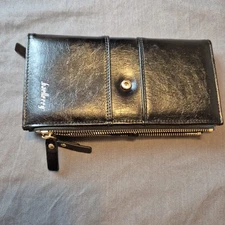 Baellerry Womens Dual Zip Travel Wallet Black Bills Credit Card Picture Slots