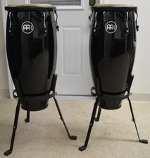 USED MEINL HEADLINER SERIES CONGA SET W/ BASKET STANDS, 10" & 11", BLACK FINISH