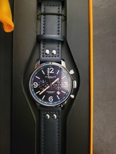 Stuhrling 3956 2 Aviator Chronograph Date Blue Leather Strap Mens Watch.
