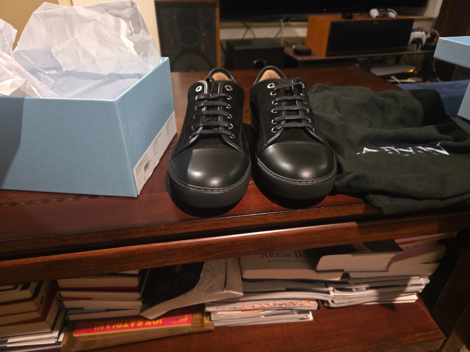 Lanvin DBB1 UK 11 Black Suede/Nappa Cap Toe | Minimal Imperfections