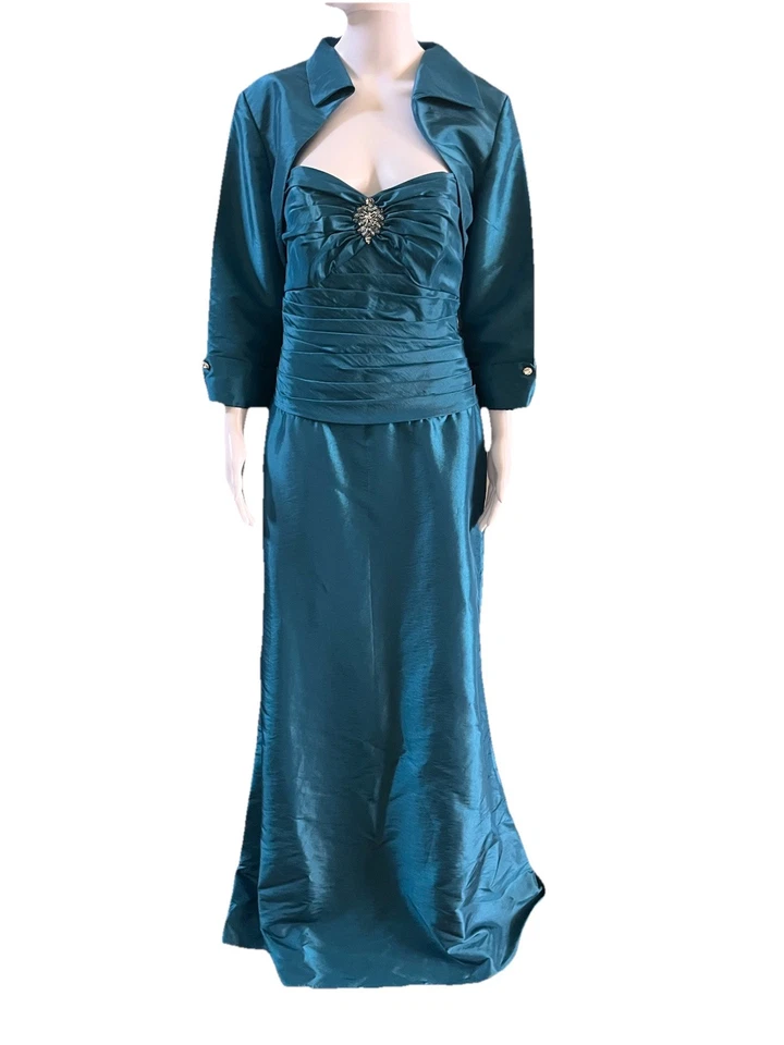 "Vestido Jade By Jasmine Talla 8 Turquesa Sin Tirantes y Bolero Vestido de Noche Busto 36""" Foto 2 de 4