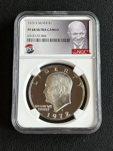 1972 S Silver Ike Eisenhower Dollar NGC PF68 Ultra Cameo “I Like Ike” Label