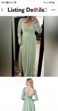 Azazie Bexley Dusty Sage Chiffon Long Sleeve Bridesmaid Dress Size A8 AZ5995320