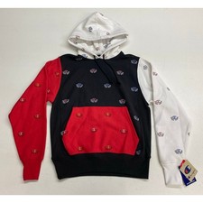 NEW Champion Reverse Weave heavyweight colorblock logo all-over graphic hoodie S