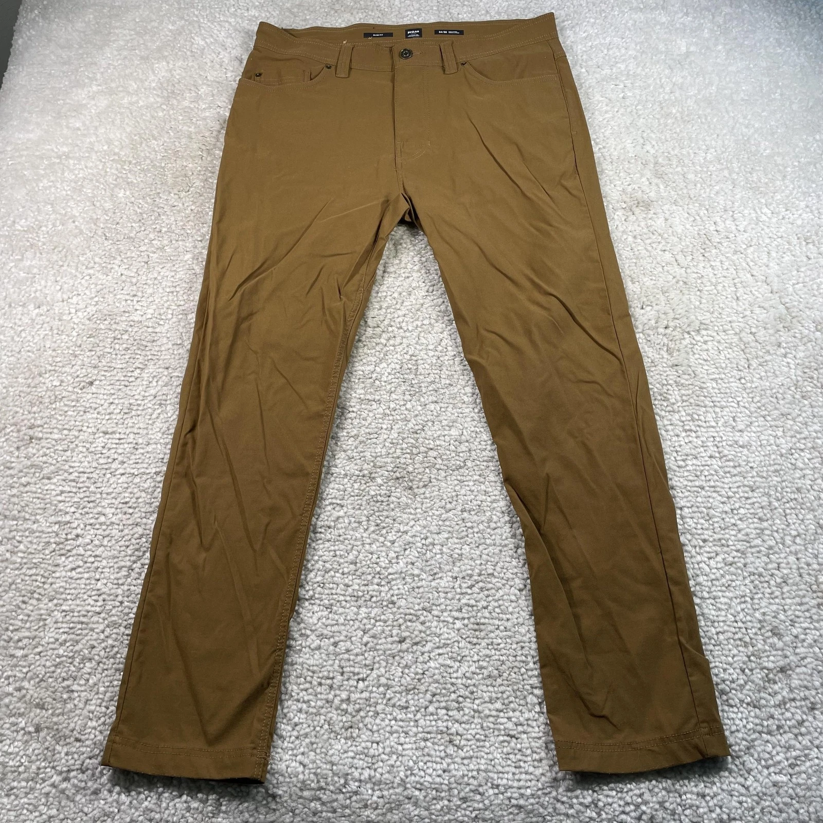 Prana Pants Mens 34x30 Brown Slim Fit Stretch Casual Hiking Nylon Outdoor