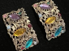 Vintage Musi Shoe Clips Buckles Multicolored Rhinestones Ornate Filigree  -805