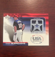 2004 UD Team USA Baseball SEAN BURROUGHS Certified Game Used Jersey Card