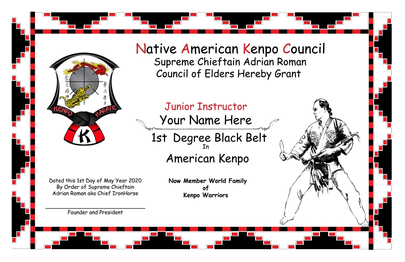 KENPO KARATE 1st Degree Black Belt 11x17 Professional School Teacher