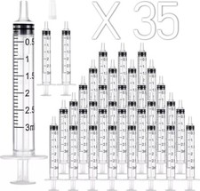 35 Pack 3ml Plastic Syringe Without Needle, Catheter Tip Individually Sealed for