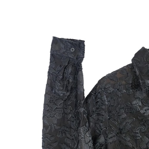 DG2 Womens Black Floral Burnout Top Button Front Twist Waist Long Sleeve Shirt S - Picture 4 of 12