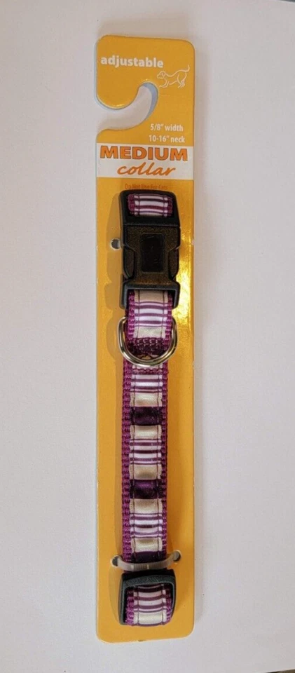 Lotof 2)Medium Dog Collar 10"-16" Neck 5/8" Width Reflective Purple Heart - Image 2 of 4