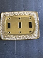 Vintage Kirsch Brass French Scroll BF-143 Light Triple Switch Plate MCM 