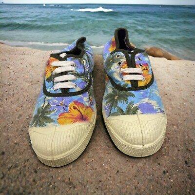 Bensimon Lace Up Canvas Tennis Shoes/Sneakers tropical - Euro Size 37  U.S. 6.