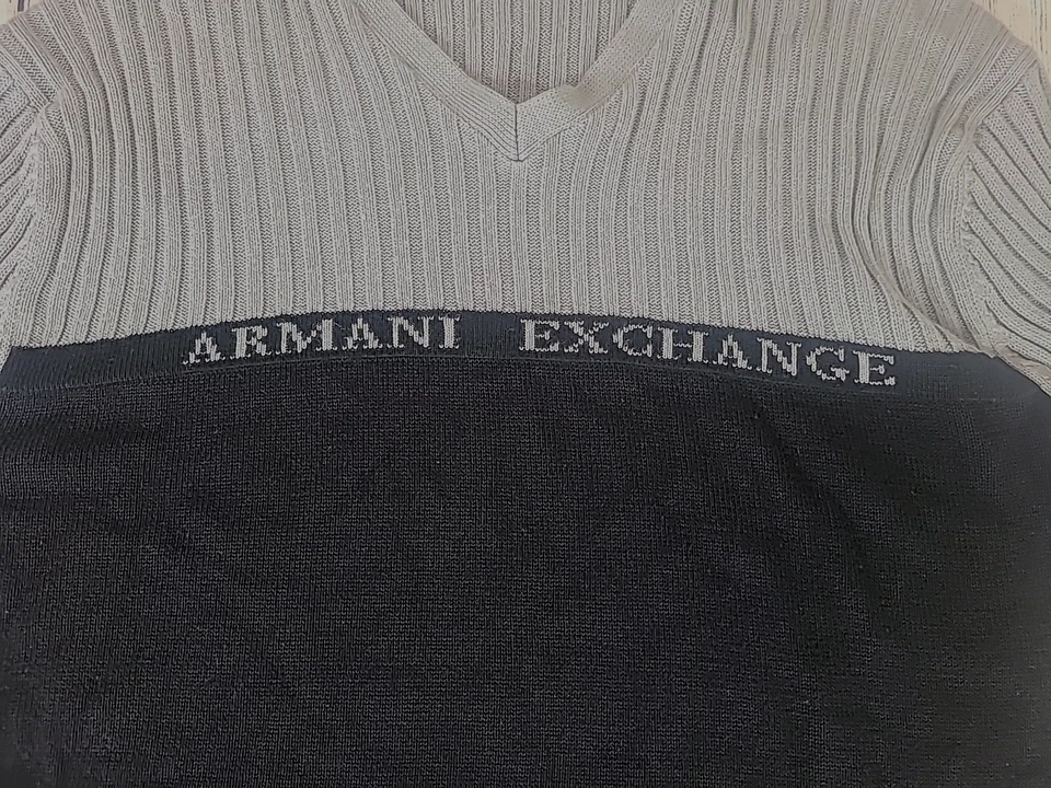 Suéter Armani Exchange Cuello en V Para Hombre Mujer XL Gris Negro Bloque de Color Foto 4 de 4