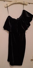 Black velvet one shoulder ruffle evening dress - Size M