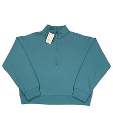 A New Day Women's Blue 1/2 Zip Cropped Mock Neck Sweatshirt Size Medium