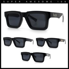 Kush Graffiti Logo Hipster Horn Rim Thick Plastic Mens All Black Sunglasses