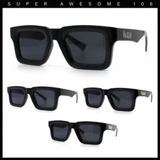 Kush Graffiti Logo Hipster Horn Rim Thick Plastic Mens All Black Sunglasses
