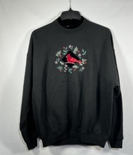 Vtg Top Stitch by Morning Sun Black Pullover Sweatshirt Embroidered Cardinal XL